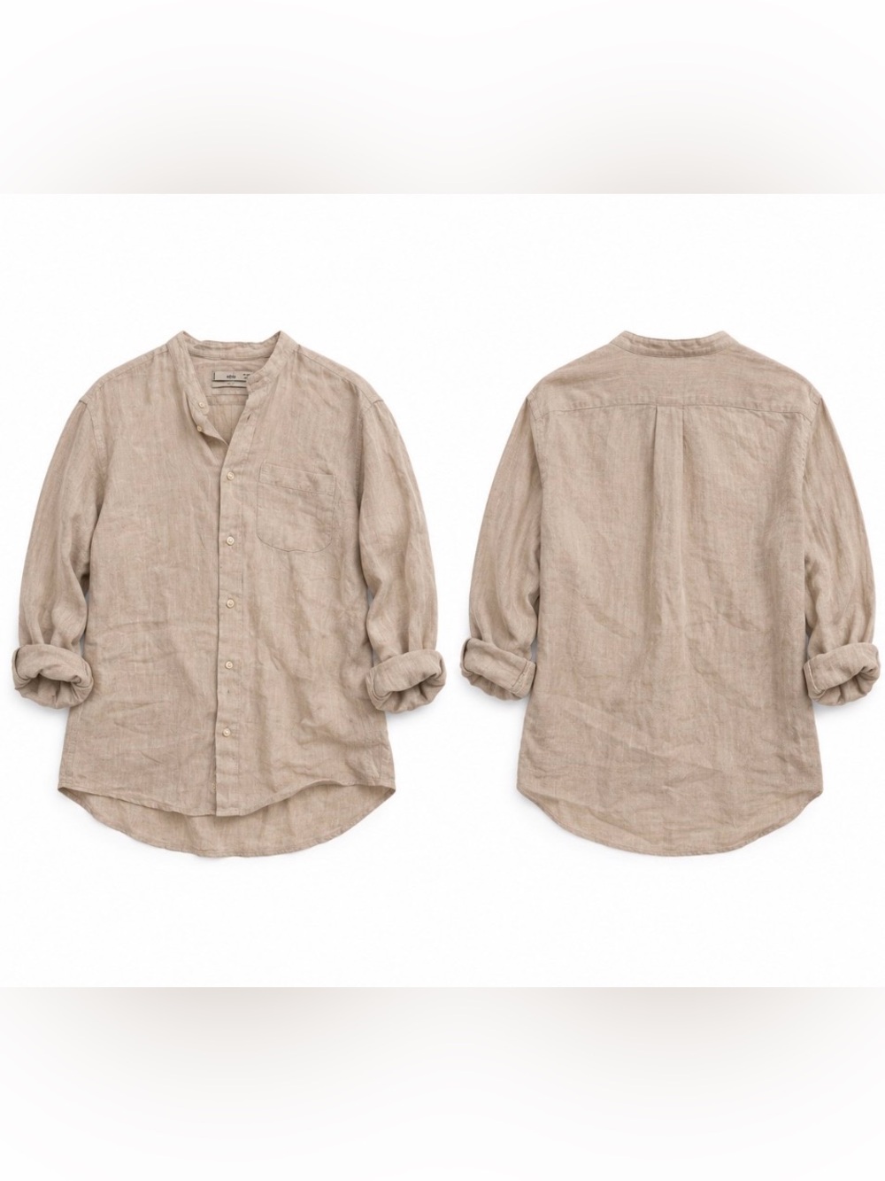 Casual Linen Band-Collar Shirt in Light Tan